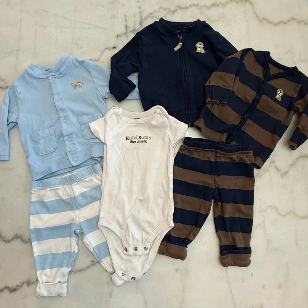 Carter's Blue and Brown Striped Bodysuit Set